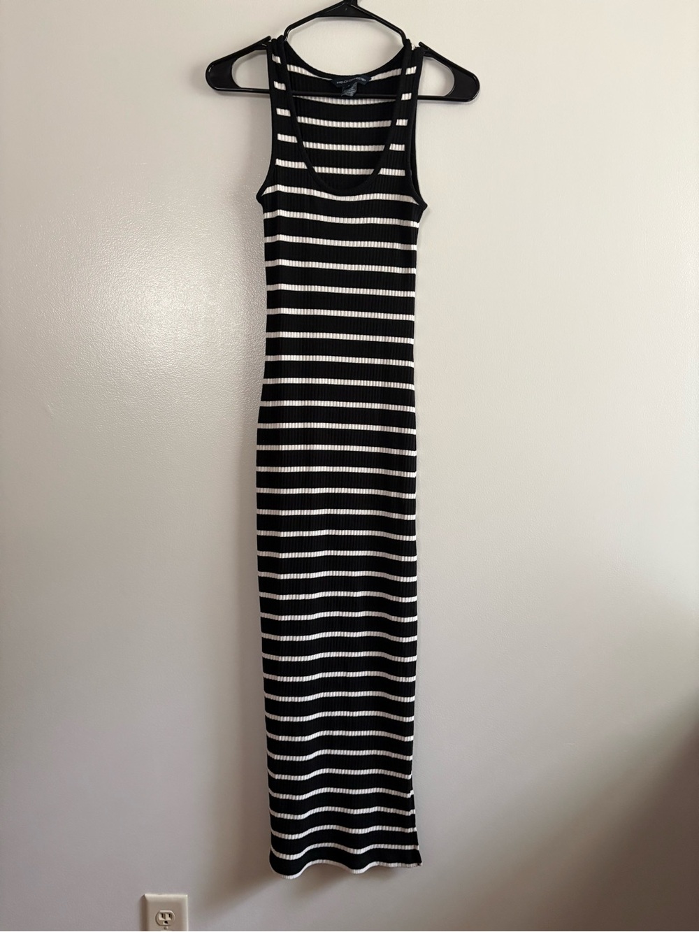French Connection Striped Sleeveless Rib Knit Bodycon Midi Sheath Dress Small